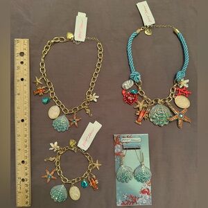 Set of 4! NEW Betsey Johnson Ocean Themed Matching Necklace, Bracelet, Earrings